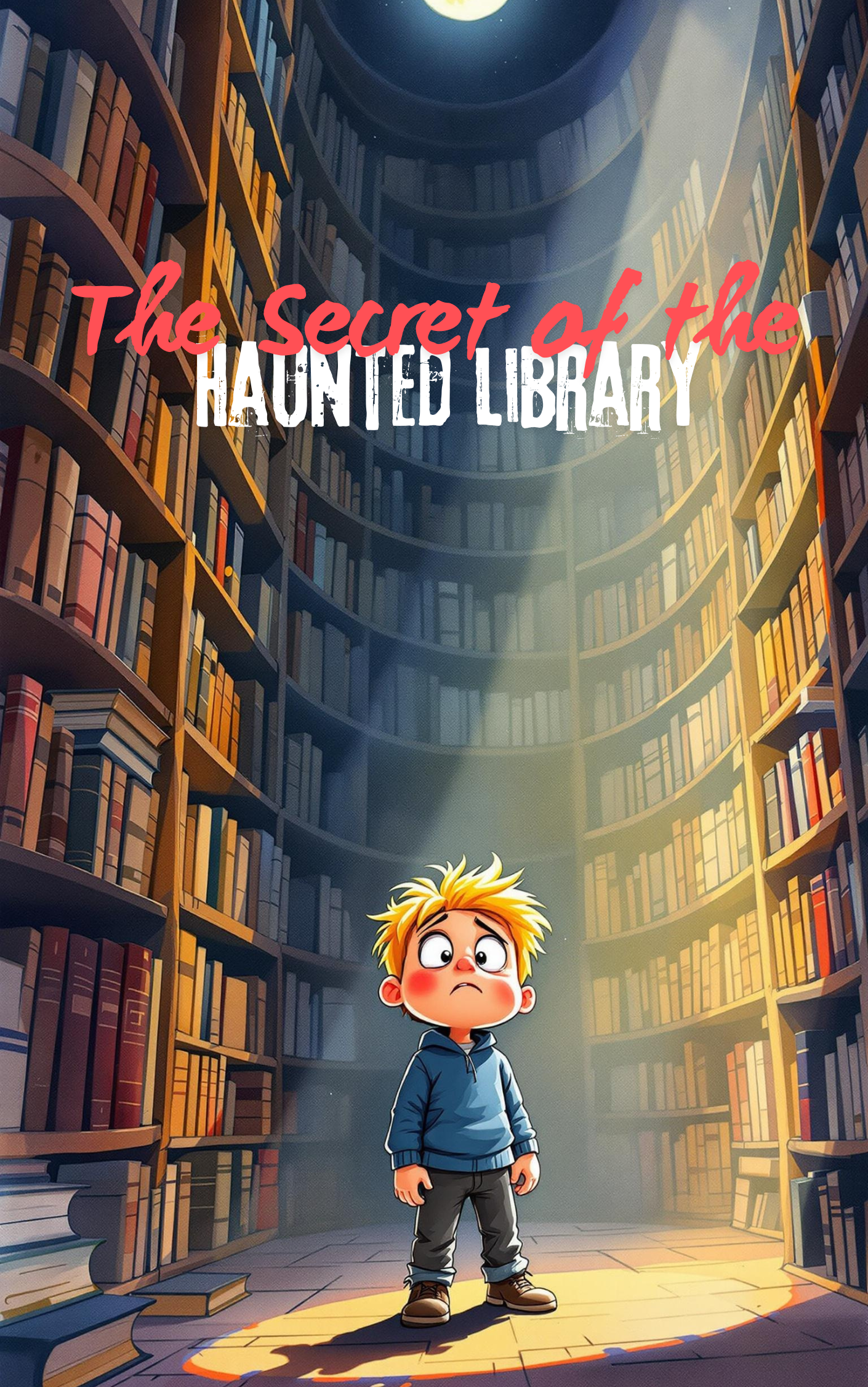 Child exploring a spooky haunted library in a Put Me In The Story Canada personalized book.