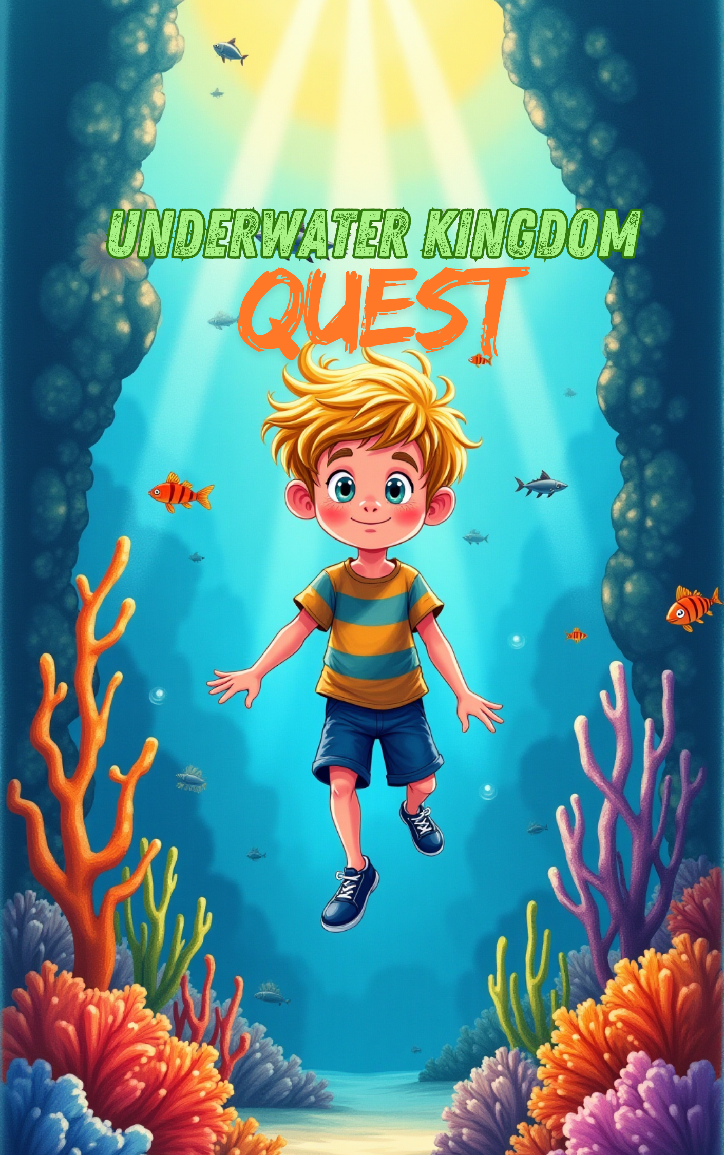 Boy exploring his magical underwater kingdom on a journey in a Put Me In The Story Canada personalized book.