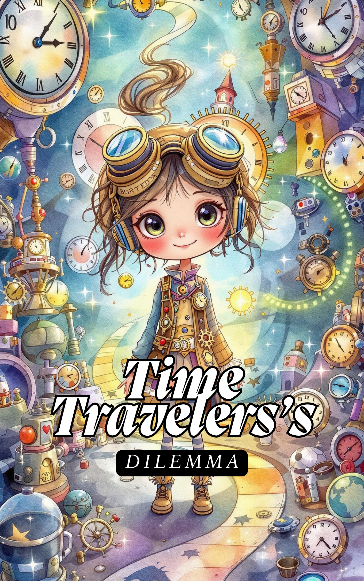 Little girl imagining time traveling on a magical adventure with her personalized story book.