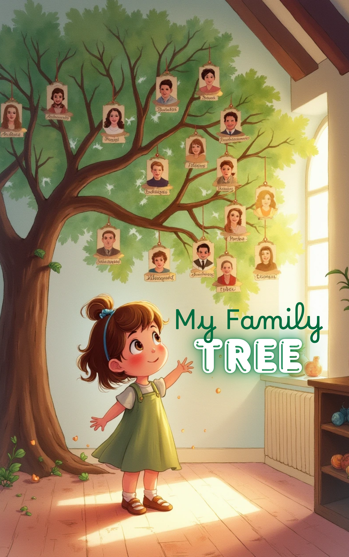 Little girl points proudly to her family tree—thanks to Put Me In The Story Canada.