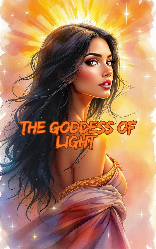 Beautiful woman portrayed as the radiant goddess of light, glowing with warmth and grace.