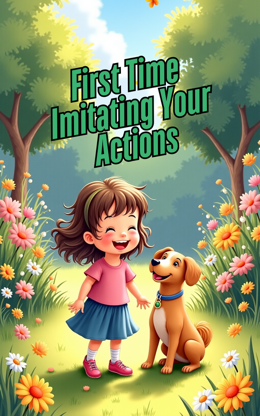 Little girl happily playing with her dog in a Put Me In The Story Canada personalized book.