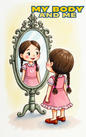 A little girl standing in front of the mirror, giggling at her reflection — a heartwarming moment from Put Me In The Story Canada personalized adventures.