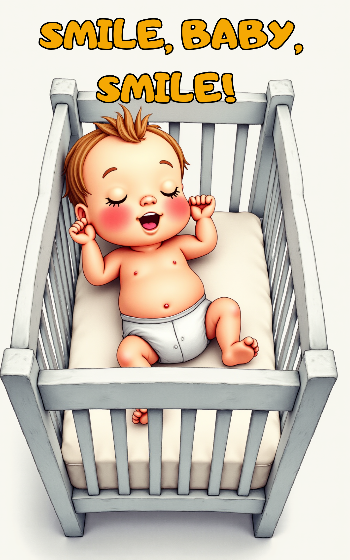 Baby smiling happily in the crib in a Put Me In The Story Canada personalized book.